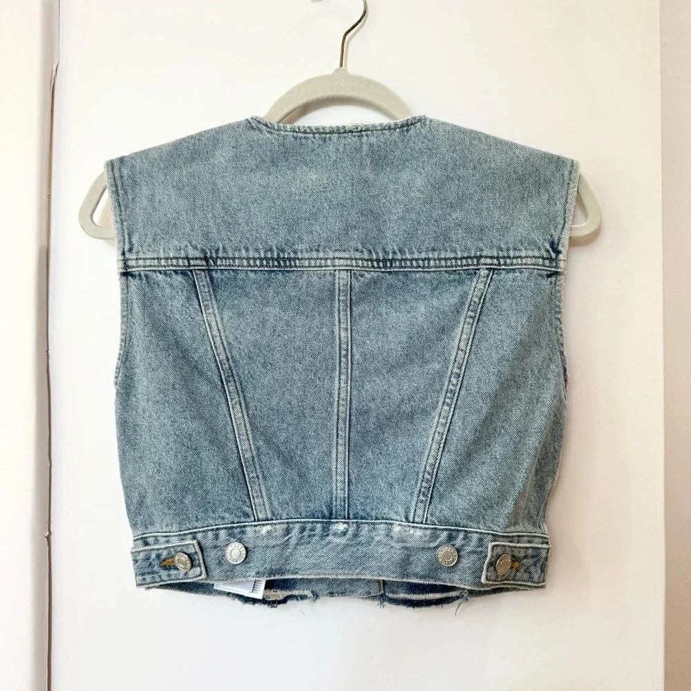 New Agolde Leo Cropped Denim Vest Blue XS - Picture 7 of 14